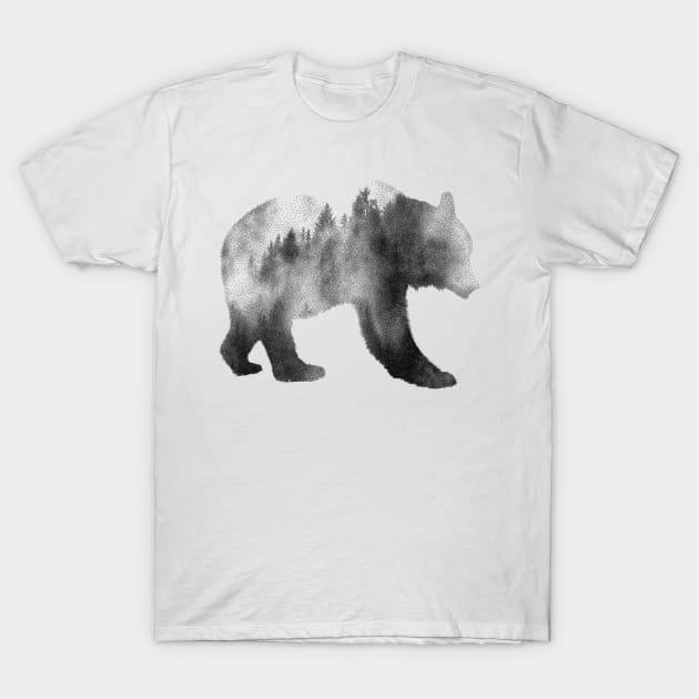 Dramabite Bear Double Exposure Minimalist Surreal Wildlife Animal T-Shirt by dramabite